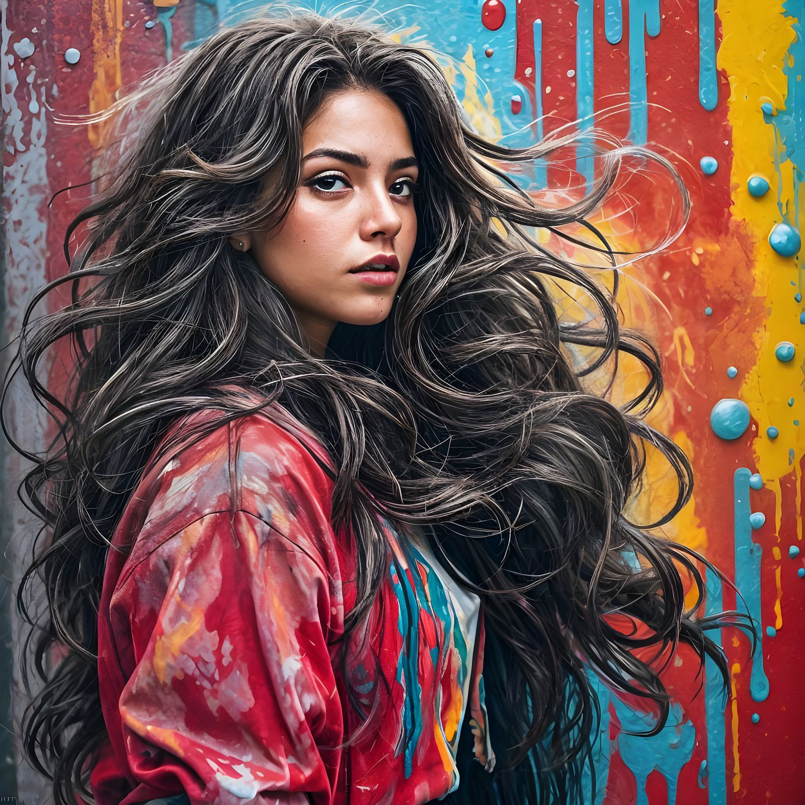 Feminine Hispanic Girl Drenched in Paint