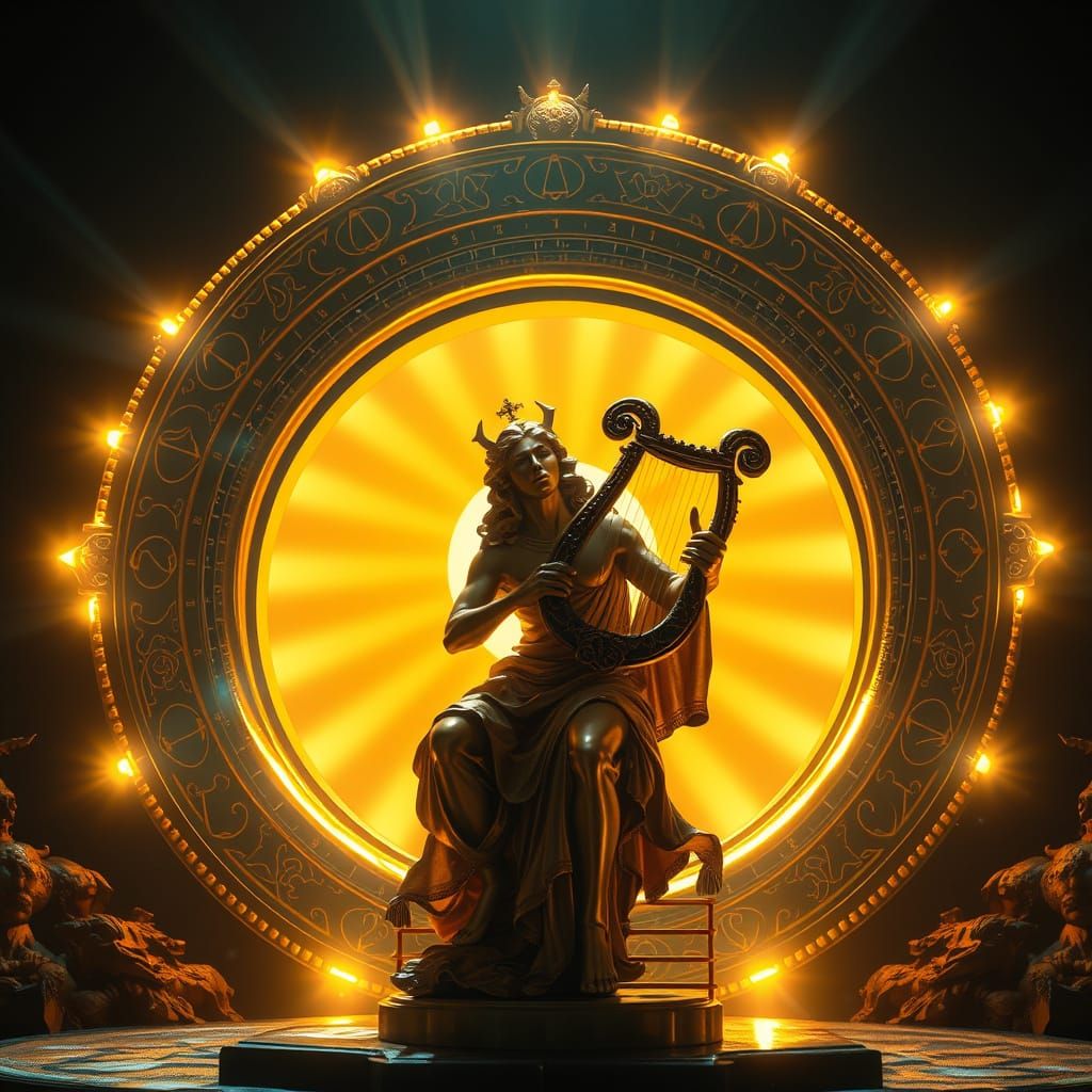 Golden Sun Portal with Apollo Sculptures