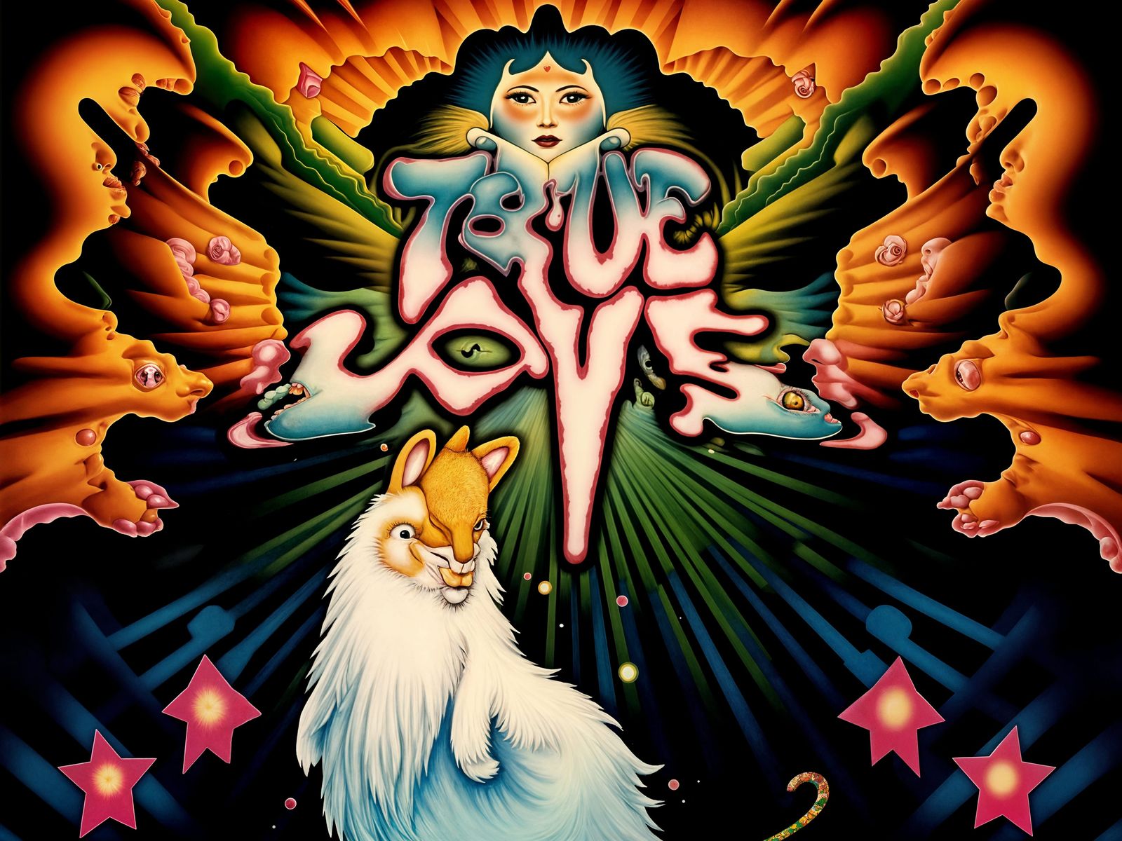 Psychedelic "True Love" Poster in 1930s Cartoon Style