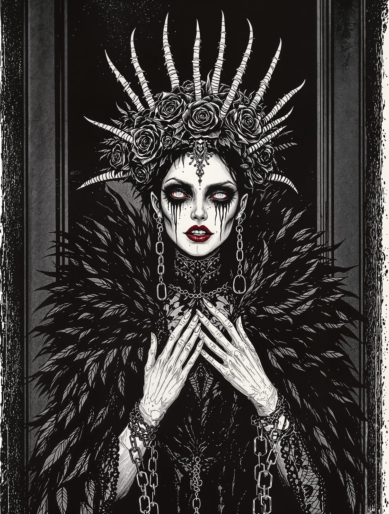 Gothic Mourning Beauty in a Haunting Victorian Chamber