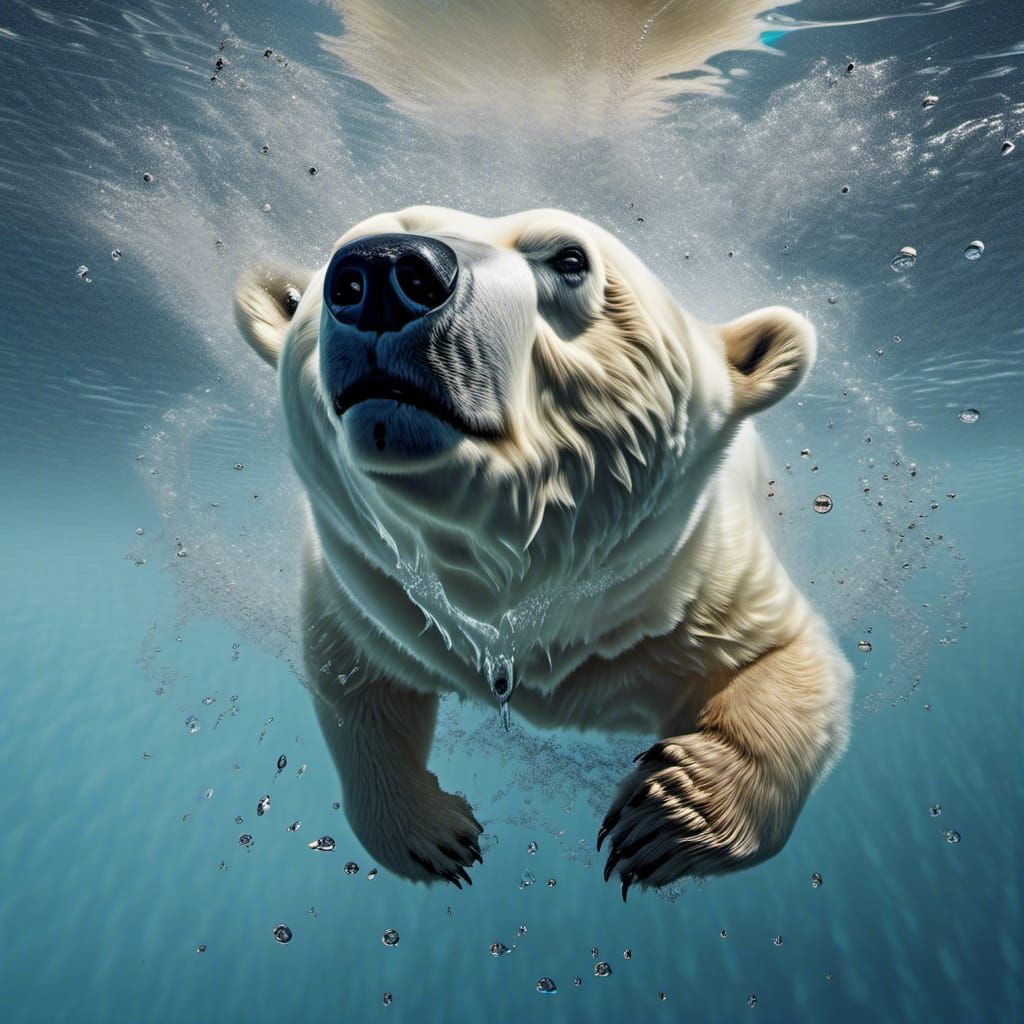 Polar Bear Dive: Hyperrealistic Underwater Scene