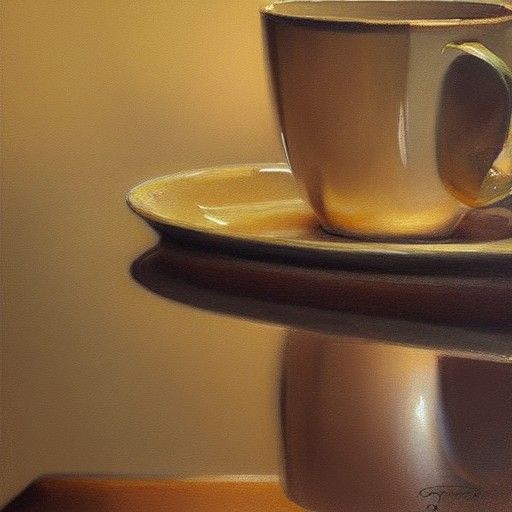 Coffee Cup Reflection: Oil Painting Aesthetic