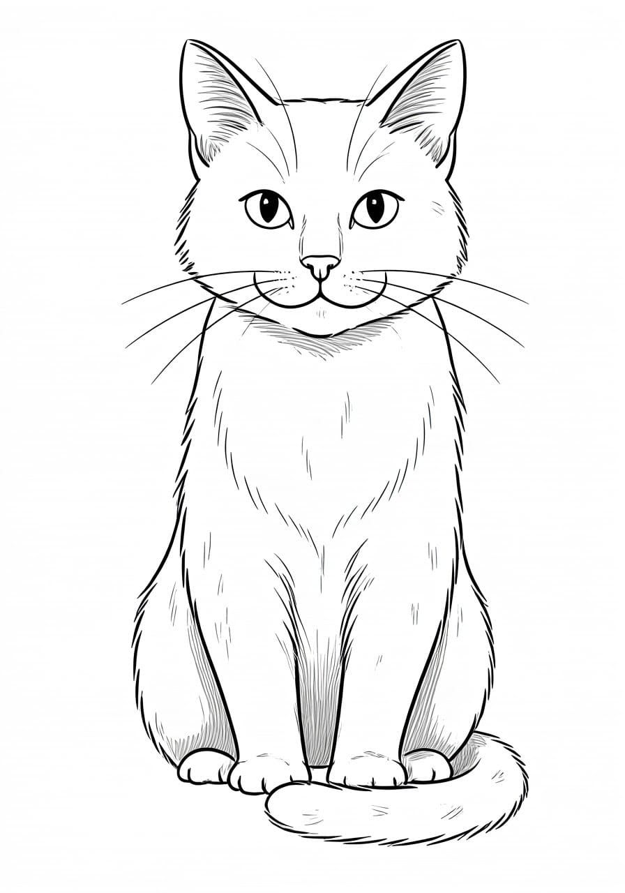 Whimsical Cat Illustration for Children's Coloring Book