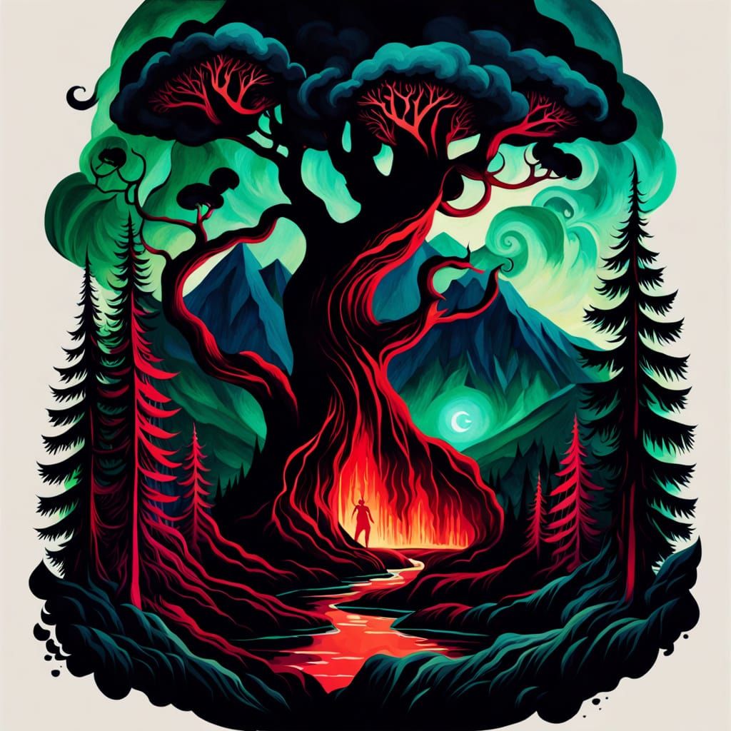 Twisty Dark Forest in Vintage Watercolor Style