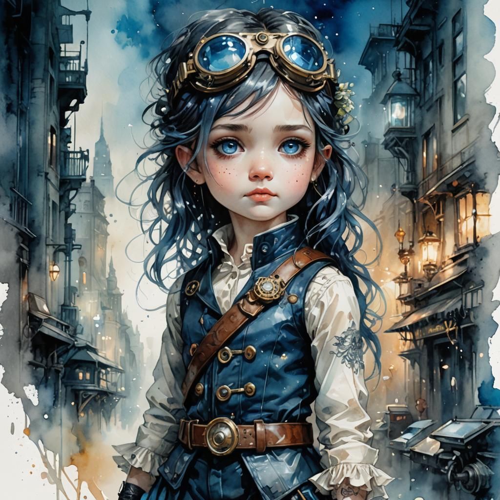 Chibi Toddler Portrait in Detailed Watercolor Style