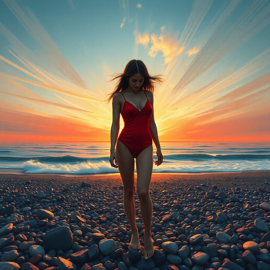 Windswept Despair: A Woman's Sunrise Isolation