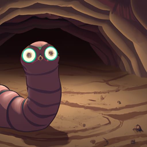 Giant Sandworm with Googly Eyes in Cave: 2D Illustration