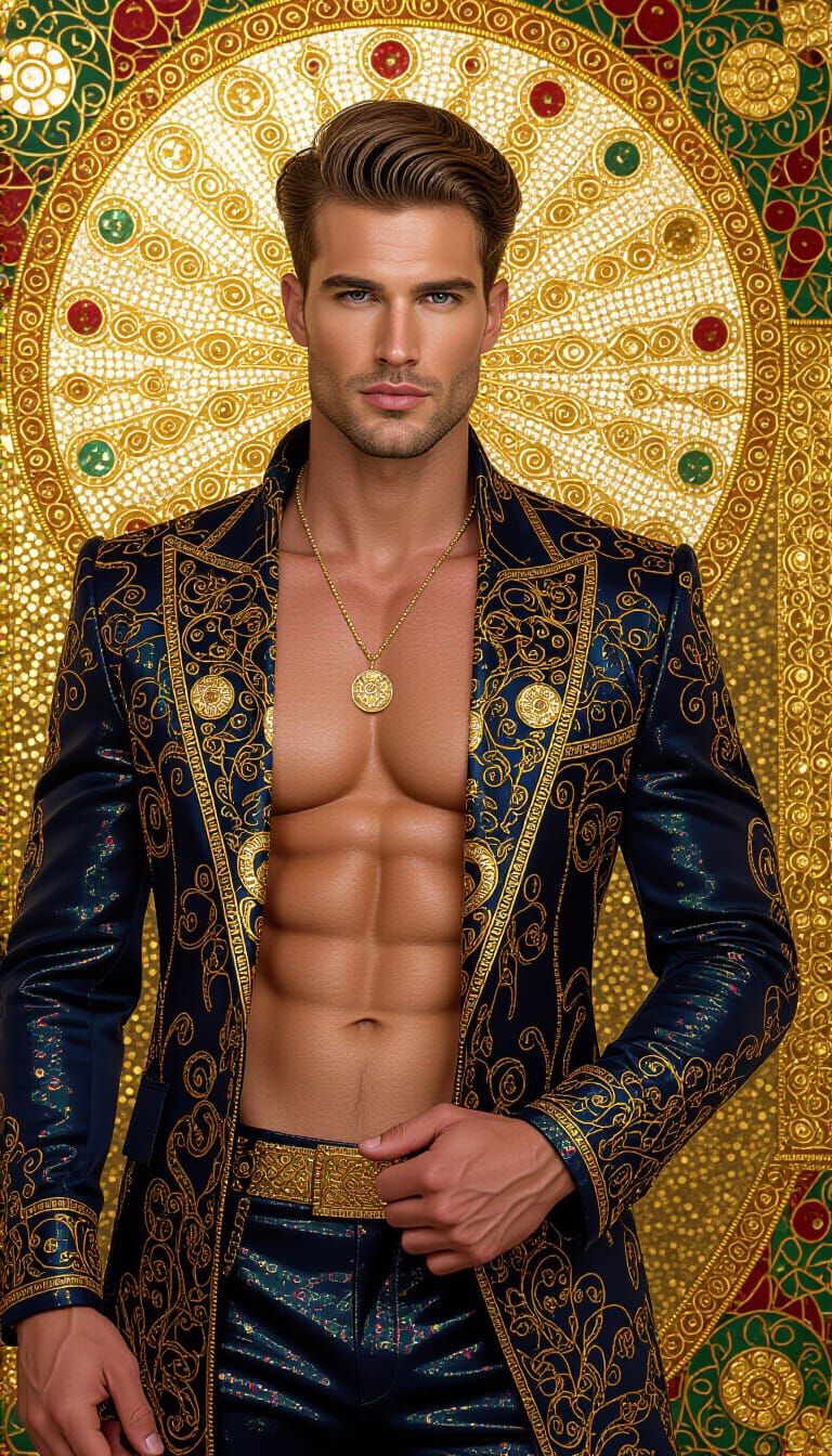 Opulent Male Model in Gustav Klimt Style