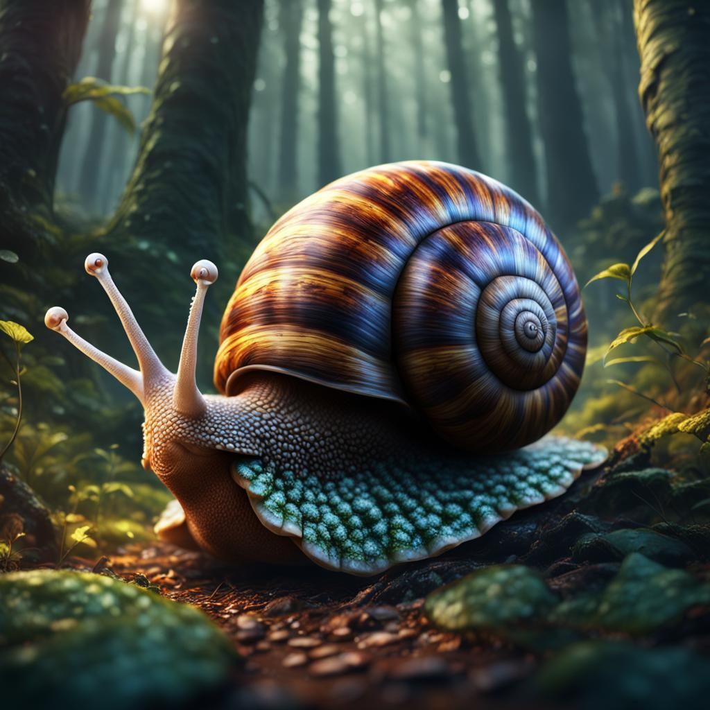 Cute Snail Walks Across Forest Floor