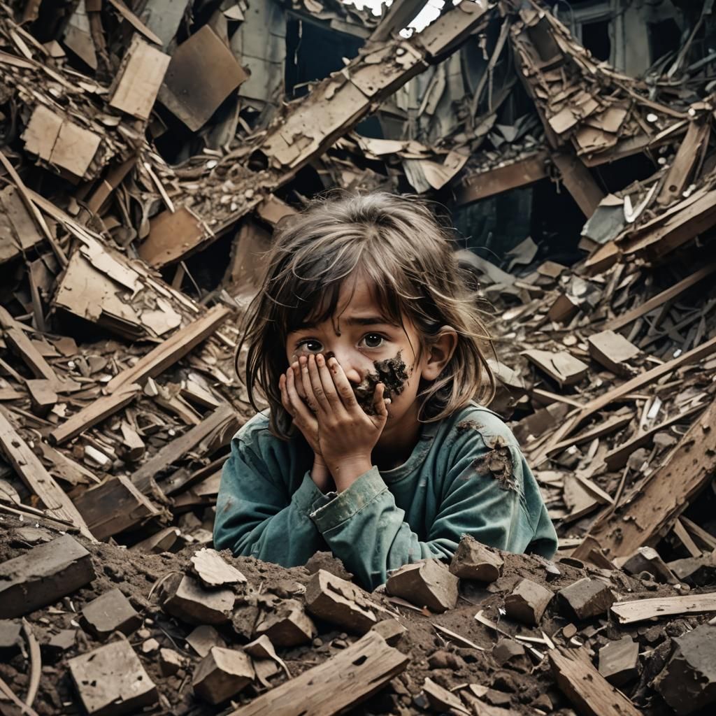 Earth's Decay: Child's Shock in Apocalyptic Scene