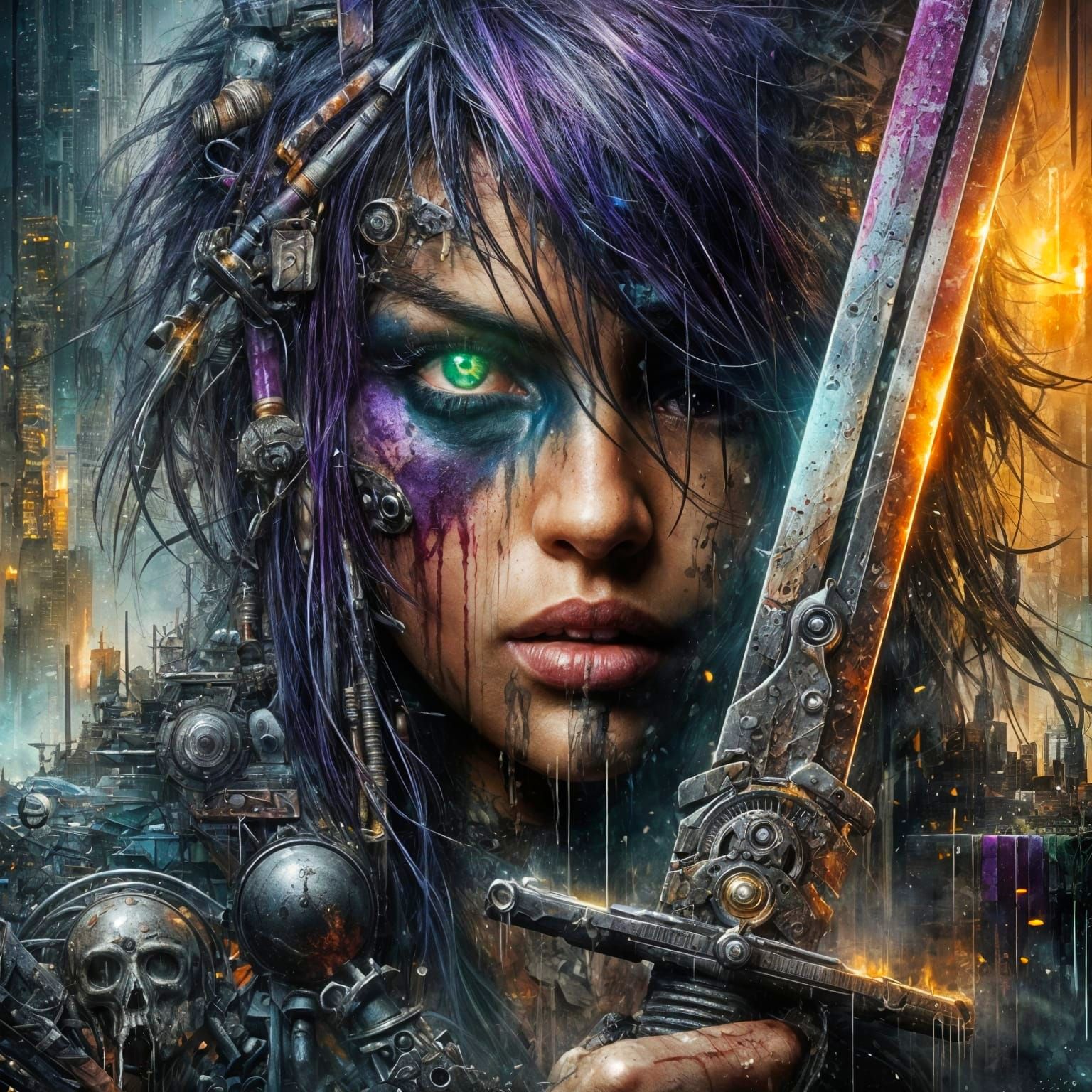 Latina Warrior in Burning City: Hypermaximalist Urbanpunk