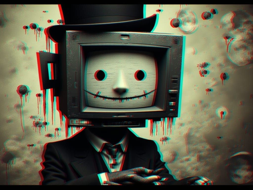 Creepy Monitor-Headed Figure in Striped Suit