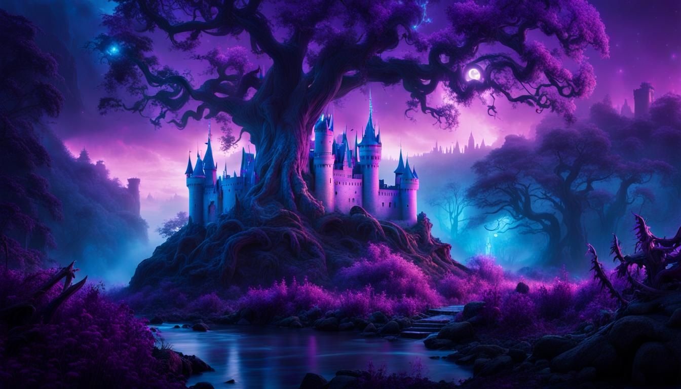 Enchanted Forest with Bioluminescent Trees and Mythical Crea...