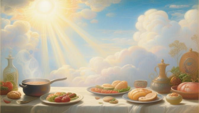 Divine Sunshine Culinary Scene in Ethereal Digital Painting ...