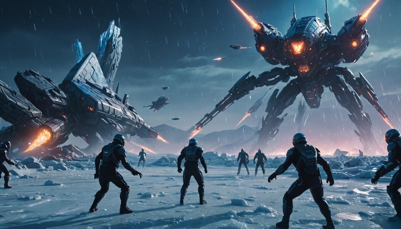 Futuristic Battle on a Barren Ice Planet