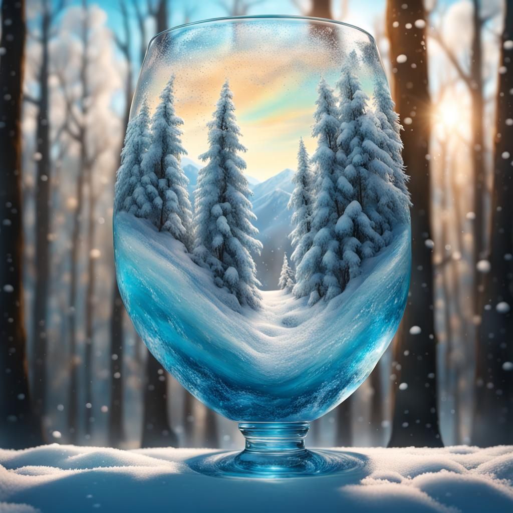 Winter Forest and Summer in Glass: Hyperrealistic Splash Art