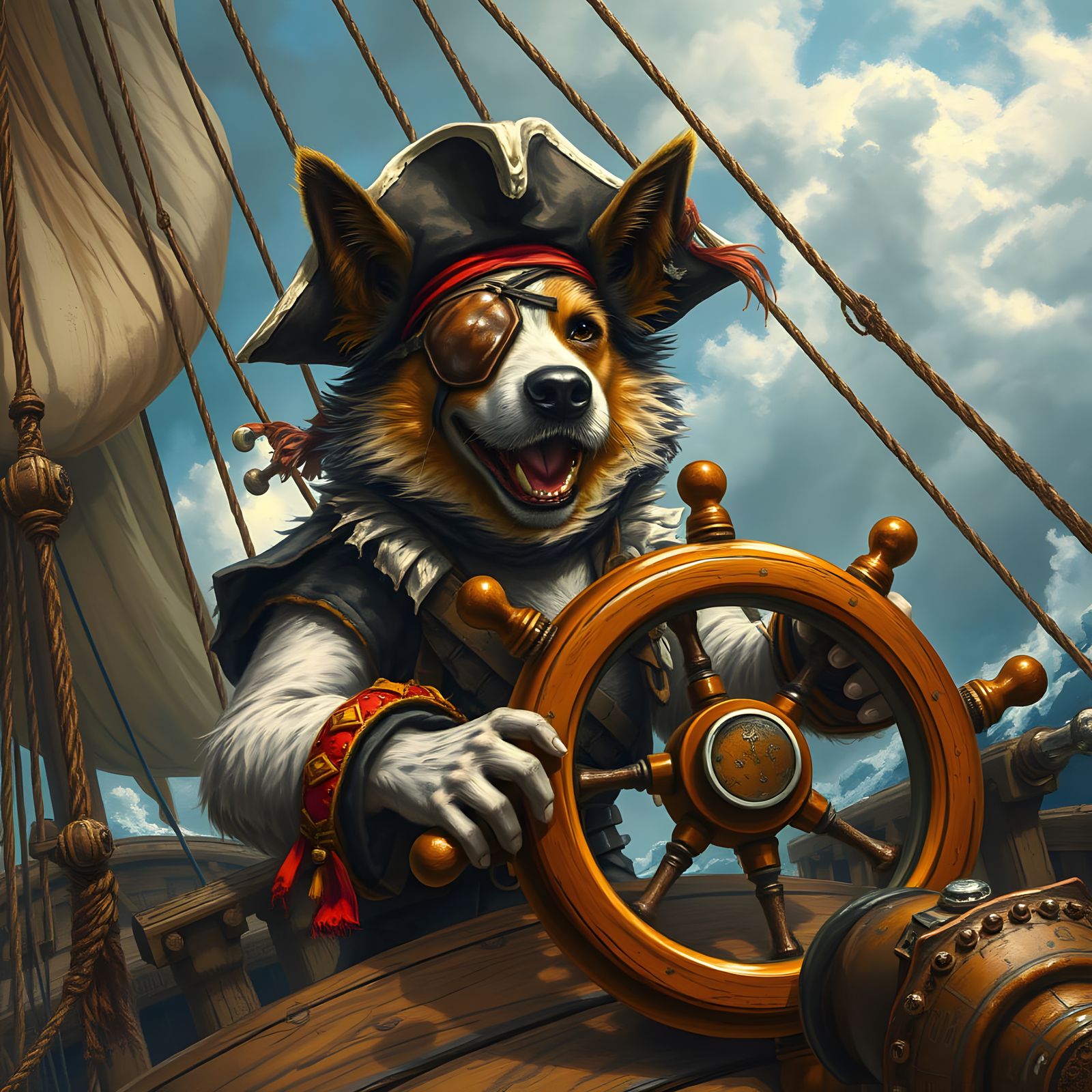 Pirate Dog Steers a Swashbuckling Ship