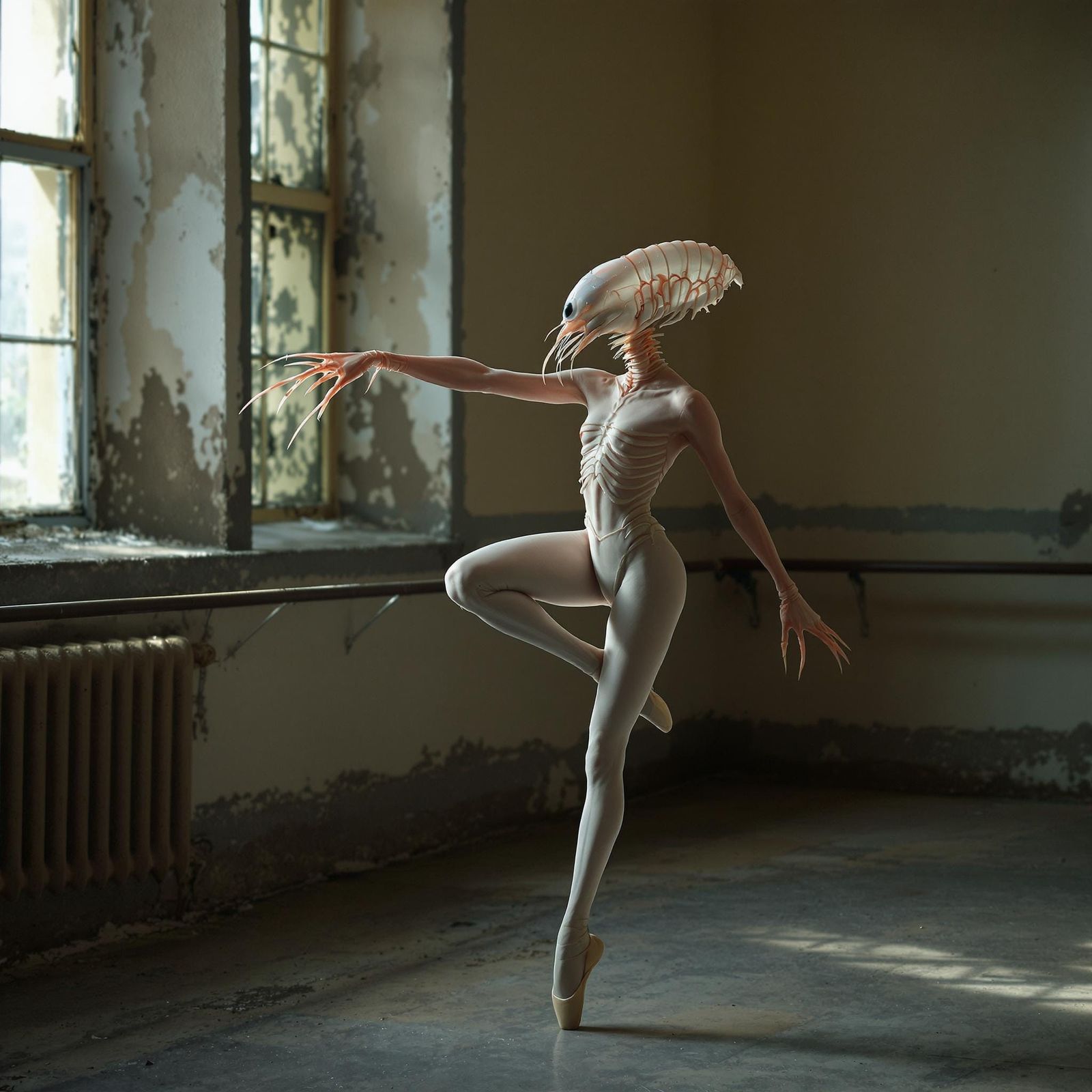 Surreal Ballerina in Abandoned Studio