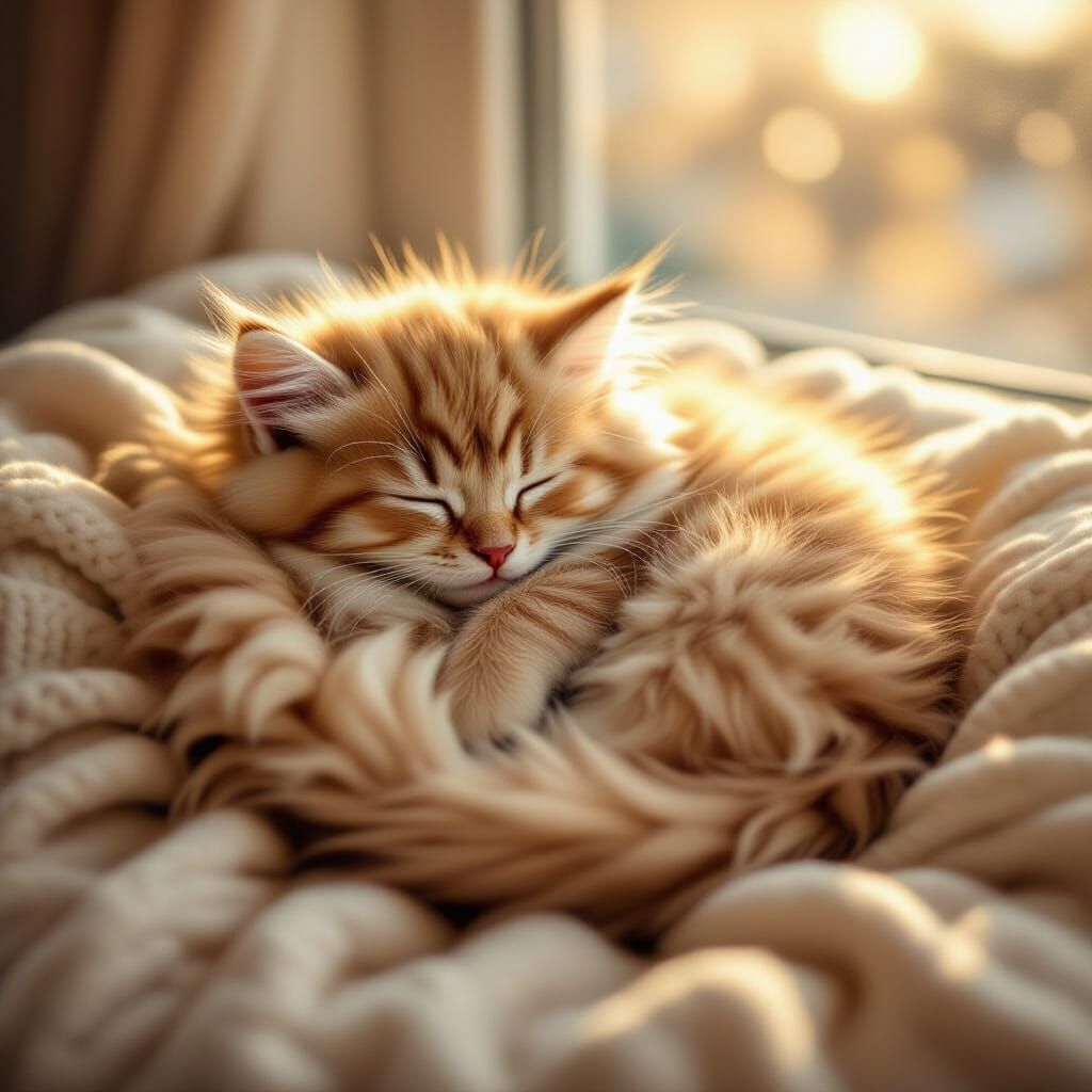Photorealistic Macro Shot of a Fluffy Kitten Sleeping