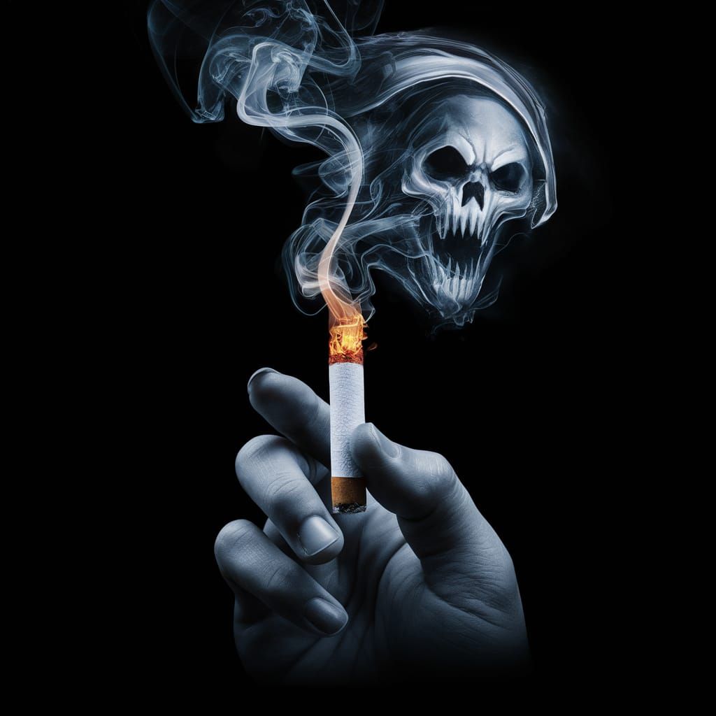 Ethereal Grim Reaper Emerges from Cigarette Smoke