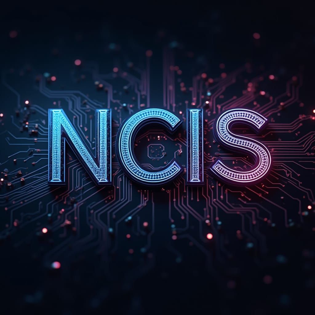 Futuristic NCIS Logo with Neon Circuit Boards