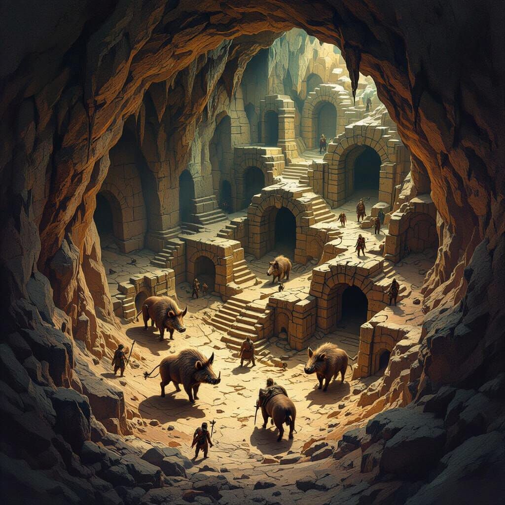 Vast Underground Labyrinth Guarded by Boar Warriors