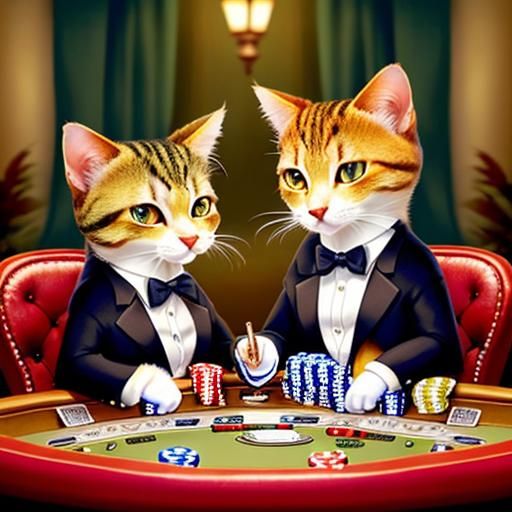Anthropomorphic Cats Playing Poker