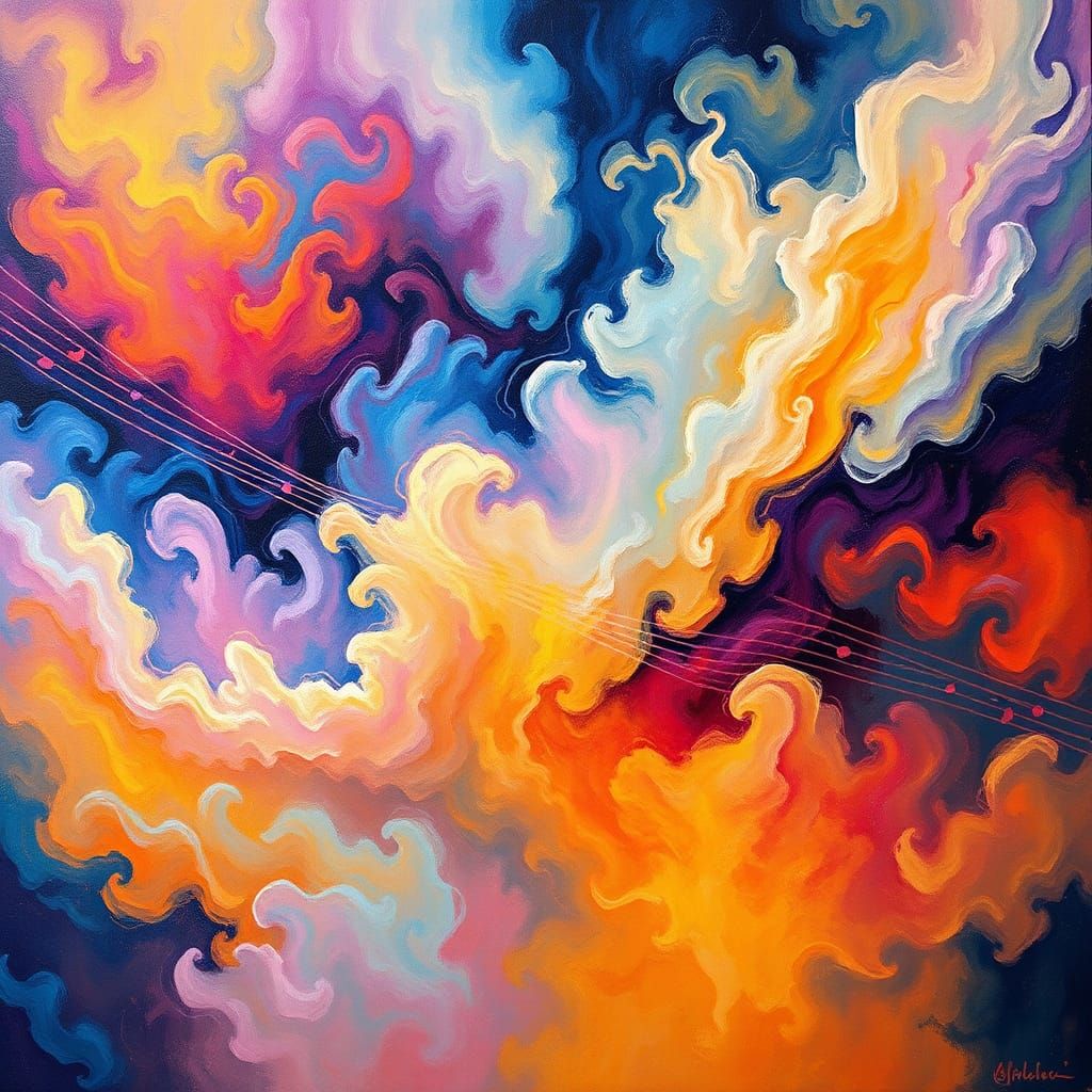 Vibrant Dreamscape of Swirling Sound Waves in Bold, Expressi...