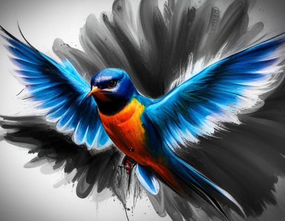 Swallow in Flight: Charcoal and Graffiti Art