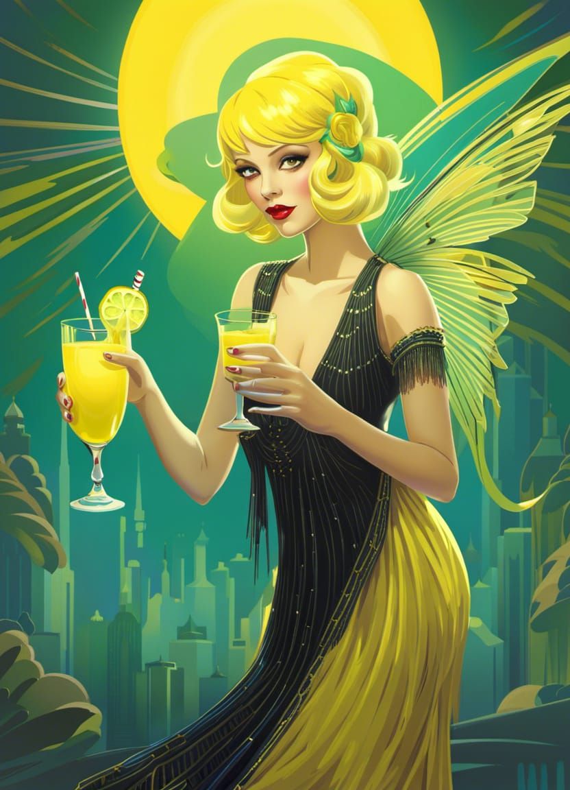 Fairy Flapper with Lemonade in Art Deco Style