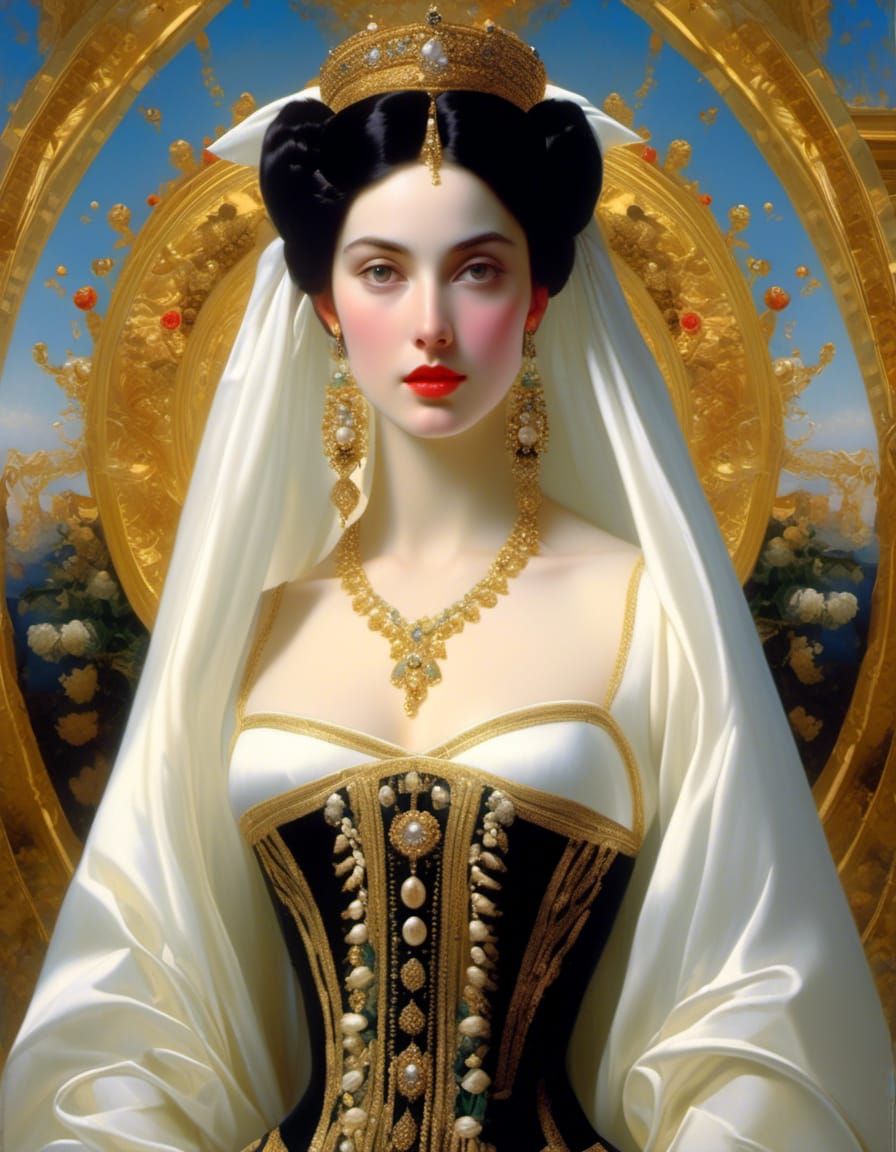 Beautiful Woman with Oily Black Hair, Oil Painting