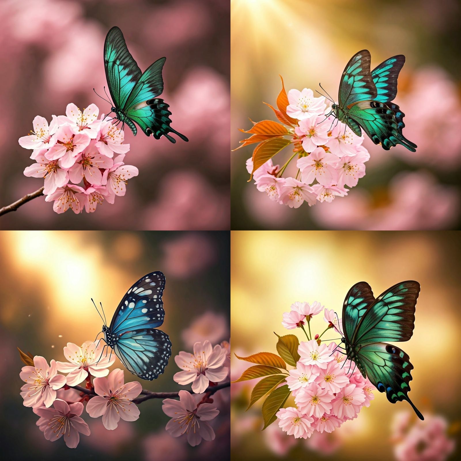 A Butterfly Lands on Vibrant Cherry Blossoms in a Whimsical ...
