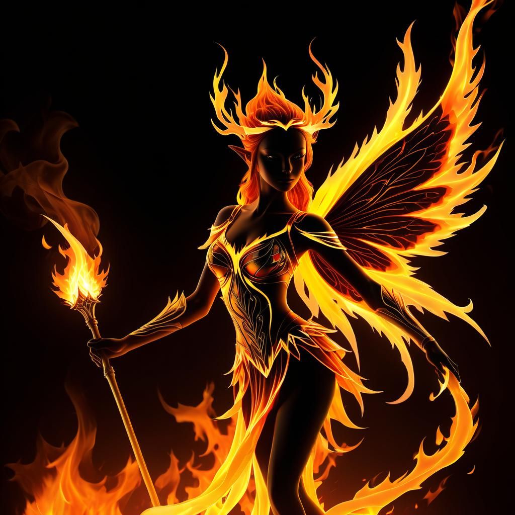 Fiery Fairy Silhouette Rising from Flames