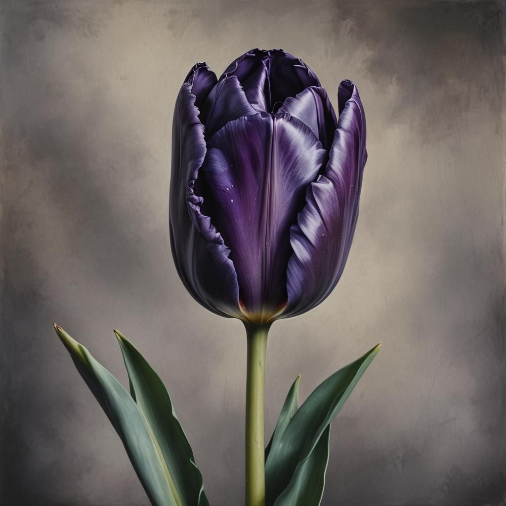Hyperrealistic Portrait of Dark Purple Tulip