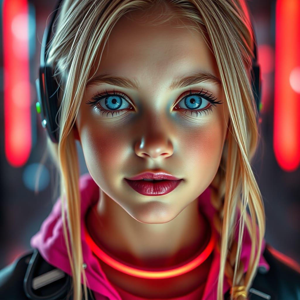 Futuristic Girl with Blue Eyes in Sci-Fi Style
