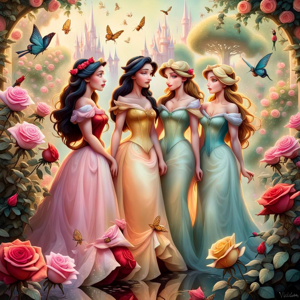 Disney Princesses in Enchanted Seasonal Rose Garden