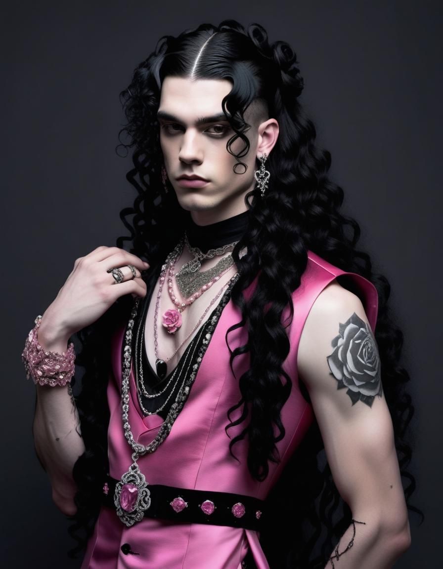 Goth Man in Pink Dress with Roses