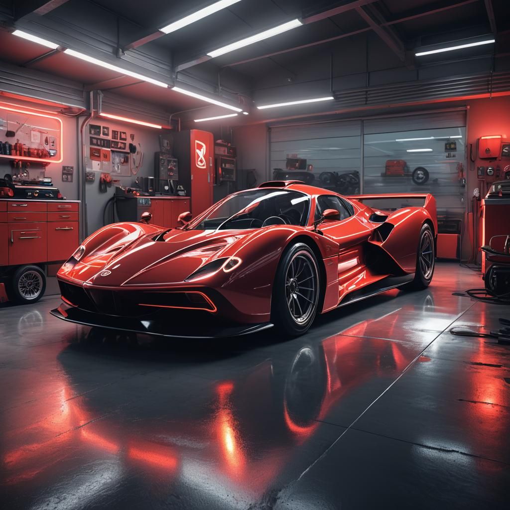 Red Gordon Murray T.50s in Neon-Lit Garage