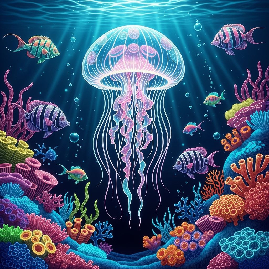 Translucent Jellyfish: UV Black Light Line Art