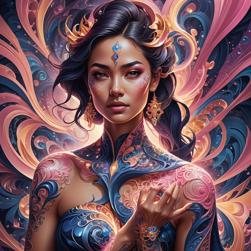 Empowering Woman in Abstract Vector Fractal Art