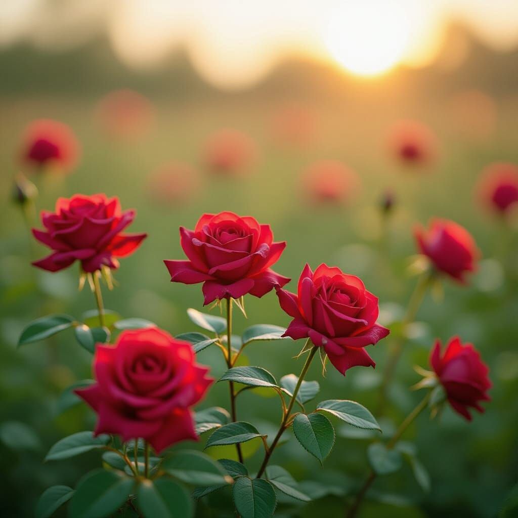 Vibrant Red Roses in Bloom, Contemporary Floral Art
