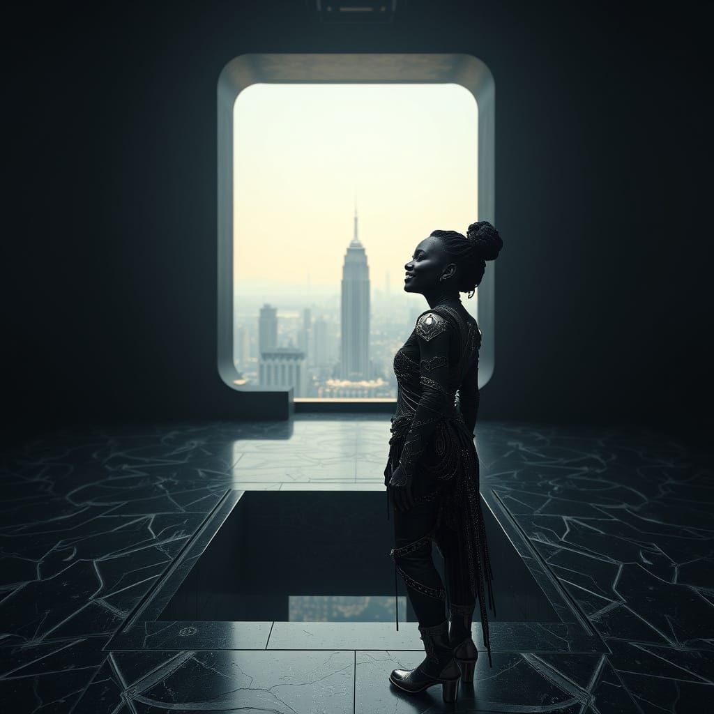 Woman Gazing into Sci-Fi Portal, Digital Art