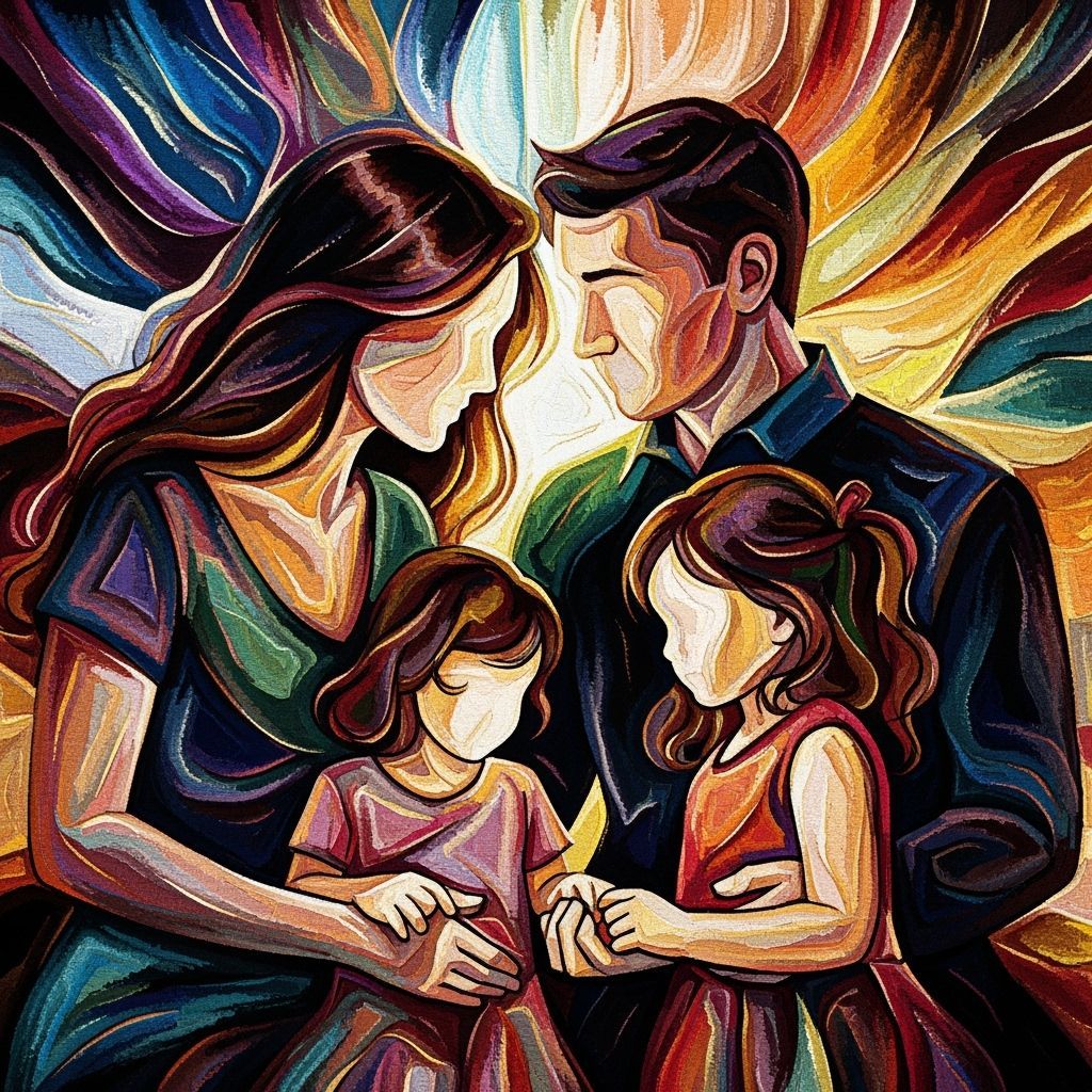 Abstract Family Portrait Tapestry of Light and Shadow