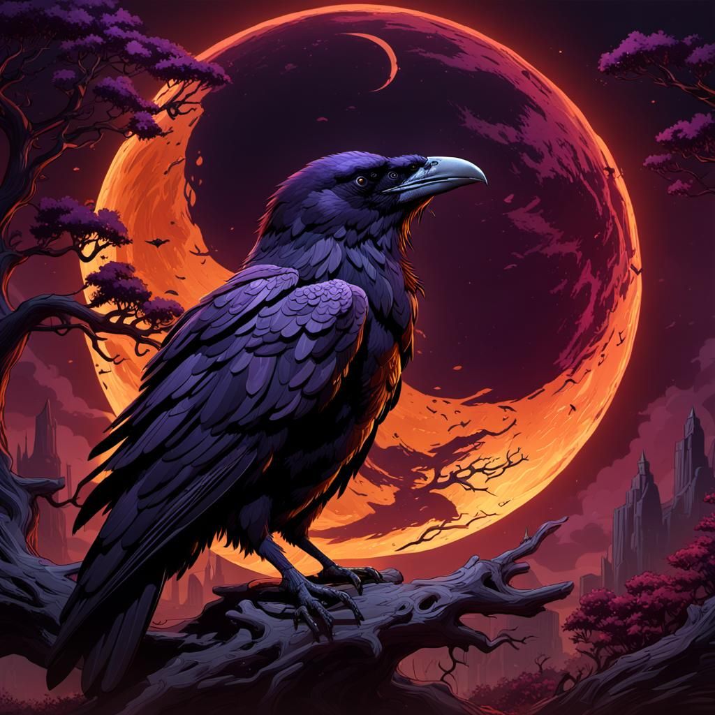 Blood Moon Raven in Dark Fantasy Style