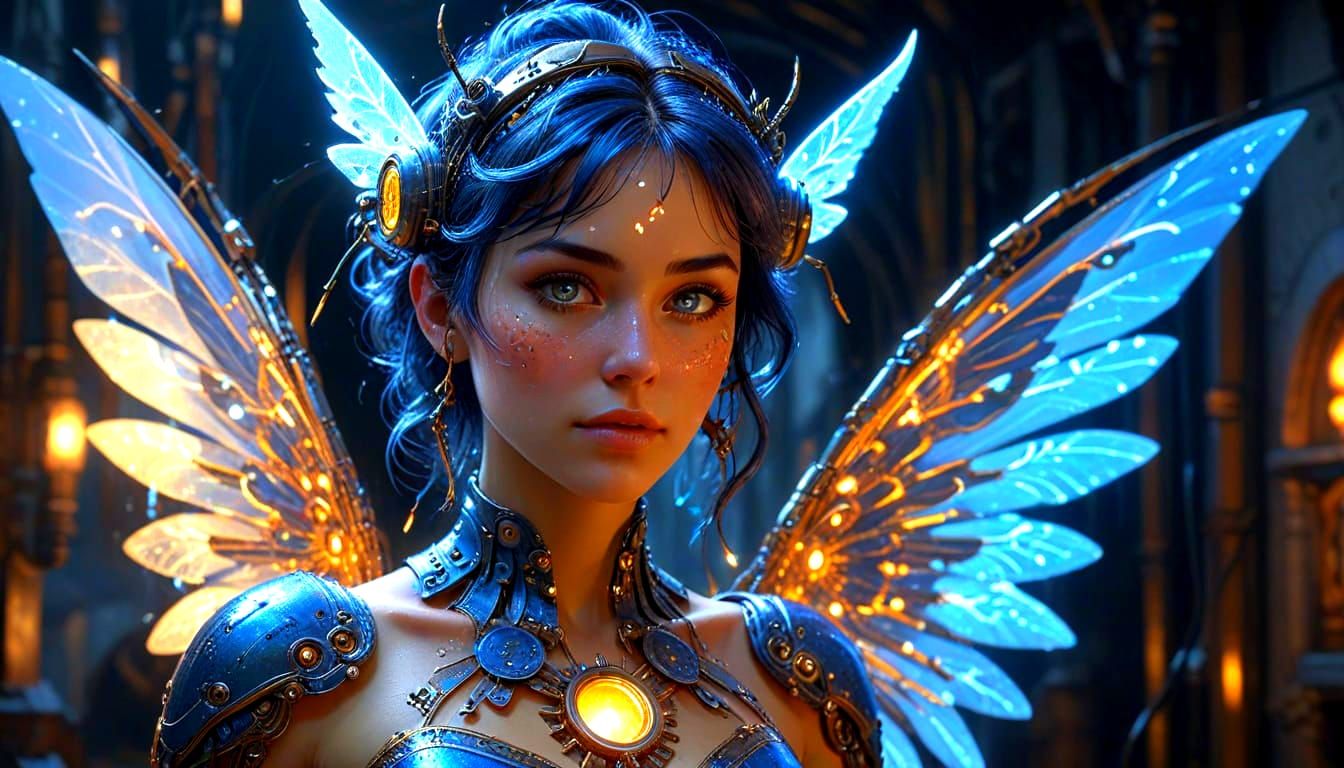 Steampunk Fairy Repairs Clock Tower, Hyperrealistic Digital ...