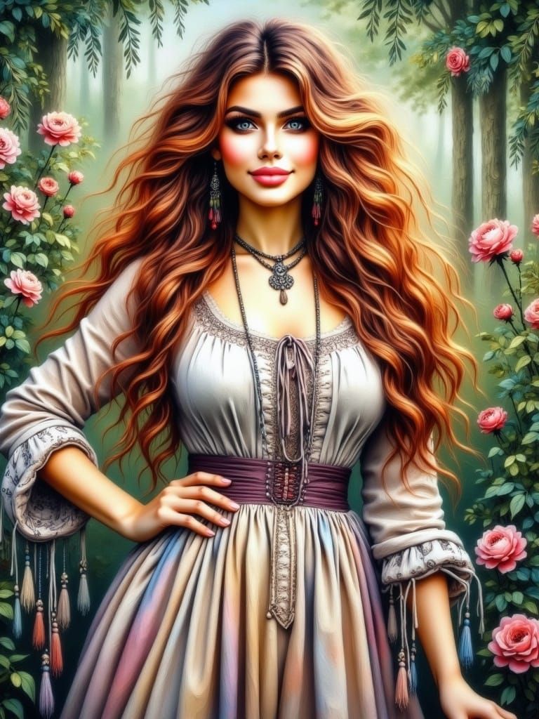 Elegant Victorian Lady in a Whimsical Botanic Garden