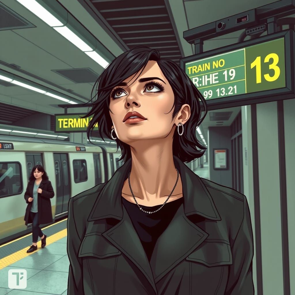 Stylish Woman in Futuristic Subway Station