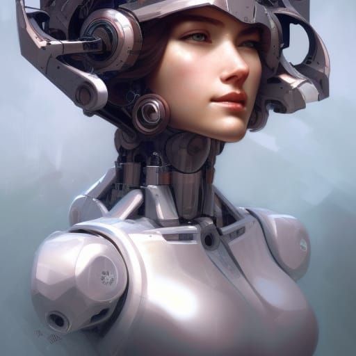 Beautiful Mecha Girl Portrait in Art Nouveau Style