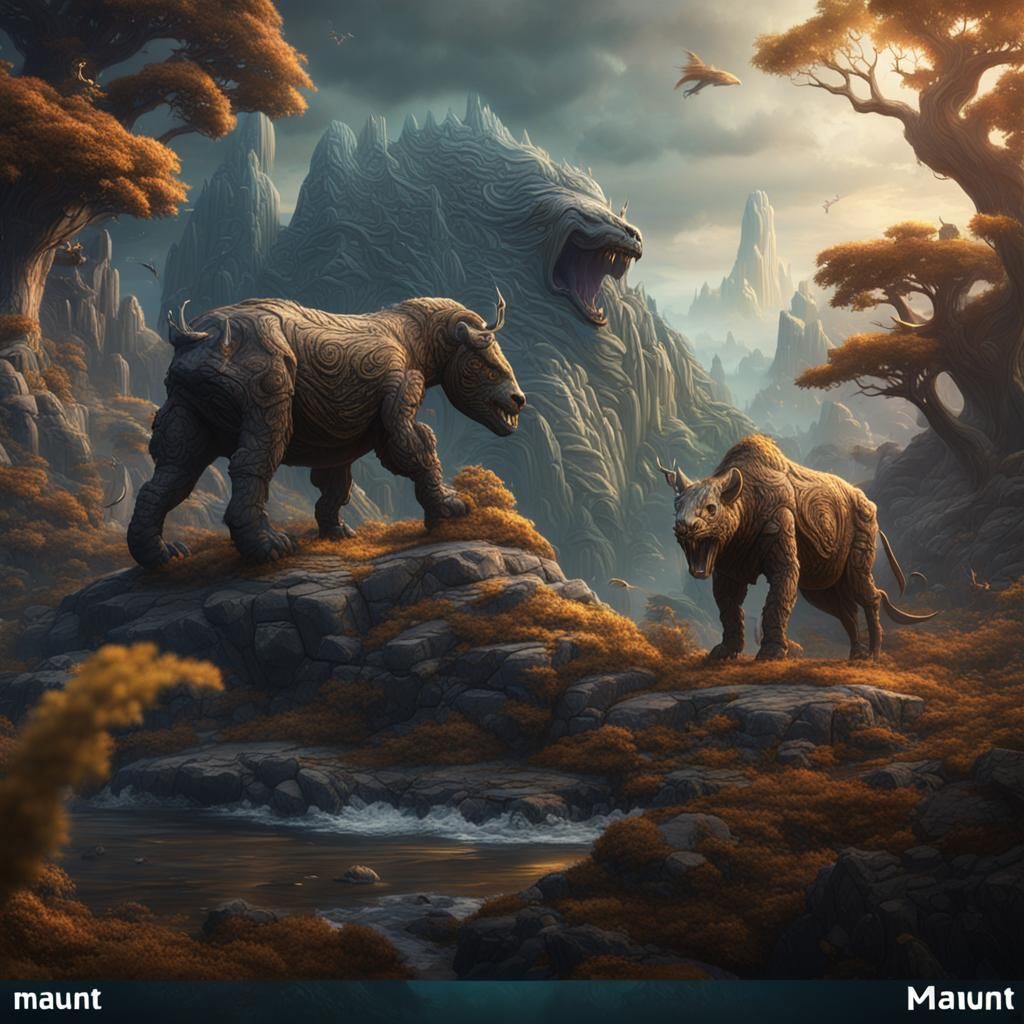 Fantastical Mount Animal in Detailed Matte Painting