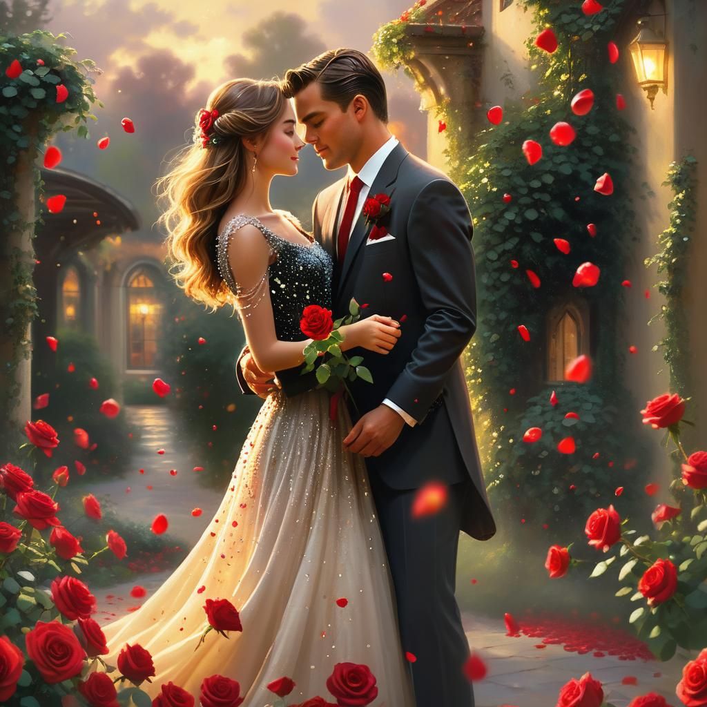 Romantic Realism: Roses Falling in Golden Light